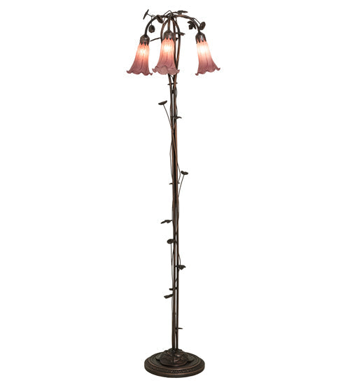 Meyda Lighting Tiffany Pond Lily 58" 3-Light Mahogany Bronze Floor Lamp With Violet Shade Glass