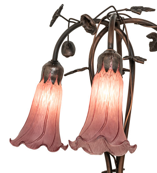 Meyda Lighting Tiffany Pond Lily 58" 3-Light Mahogany Bronze Floor Lamp With Violet Shade Glass