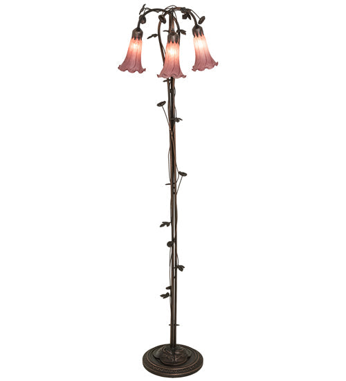 Meyda Lighting Tiffany Pond Lily 58" 3-Light Mahogany Bronze Floor Lamp With Violet Shade Glass