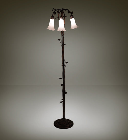 Meyda Lighting Tiffany Pond Lily 58" 3-Light Mahogany Bronze Floor Lamp With White Shade Glass