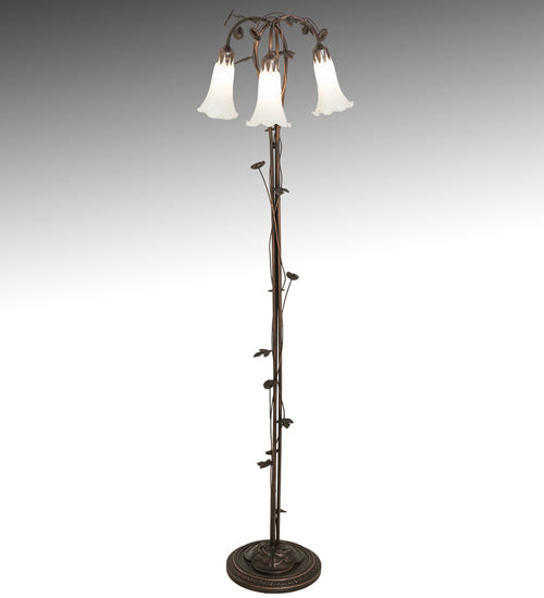 Meyda Lighting Tiffany Pond Lily 58" 3-Light Mahogany Bronze Floor Lamp With White Shade Glass