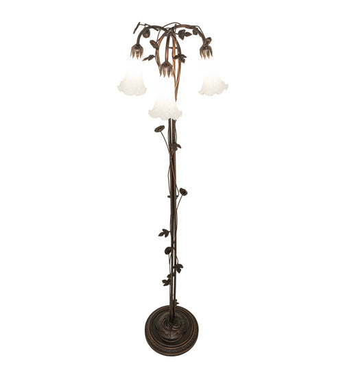 Meyda Lighting Tiffany Pond Lily 58" 3-Light Mahogany Bronze Floor Lamp With White Shade Glass