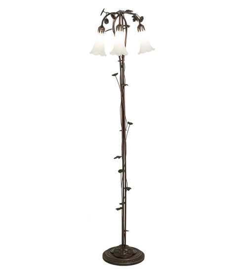 Meyda Lighting Tiffany Pond Lily 58" 3-Light Mahogany Bronze Floor Lamp With White Shade Glass