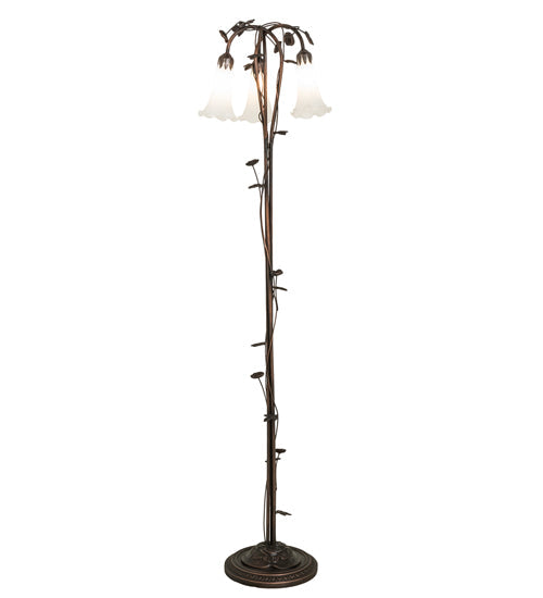 Meyda Lighting Tiffany Pond Lily 58" 3-Light Mahogany Bronze Floor Lamp With White Shade Glass