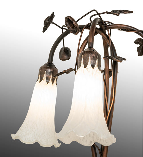 Meyda Lighting Tiffany Pond Lily 58" 3-Light Mahogany Bronze Floor Lamp With White Shade Glass