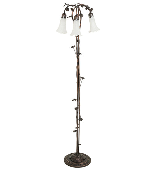 Meyda Lighting Tiffany Pond Lily 58" 3-Light Mahogany Bronze Floor Lamp With White Shade Glass