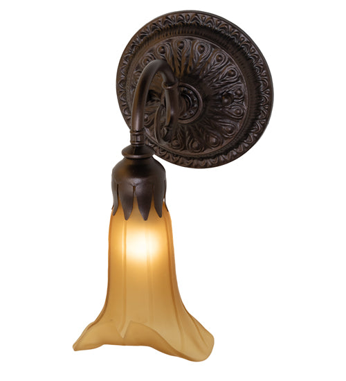 Meyda Lighting Tiffany Pond Lily 6" Mahogany Bronze Wall Sconce With Amber Favrile Shade Glass