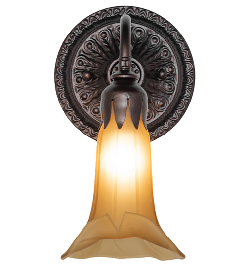 Meyda Lighting Tiffany Pond Lily 6" Mahogany Bronze Wall Sconce With Amber Favrile Shade Glass