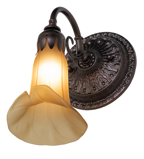 Meyda Lighting Tiffany Pond Lily 6" Mahogany Bronze Wall Sconce With Amber Favrile Shade Glass