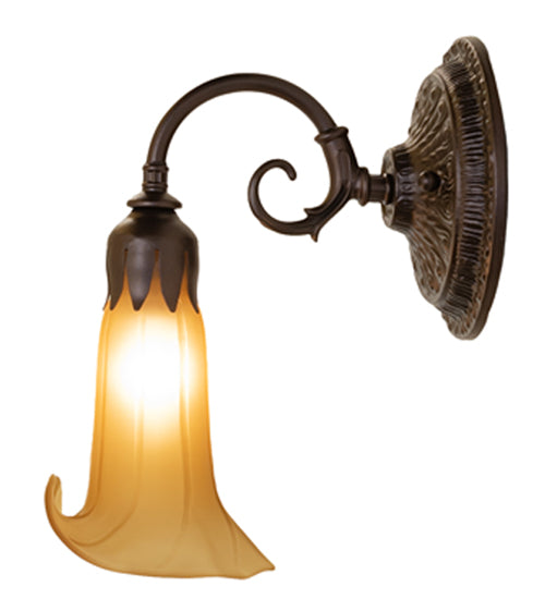 Meyda Lighting Tiffany Pond Lily 6" Mahogany Bronze Wall Sconce With Amber Favrile Shade Glass