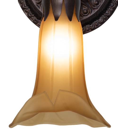 Meyda Lighting Tiffany Pond Lily 6" Mahogany Bronze Wall Sconce With Amber Favrile Shade Glass