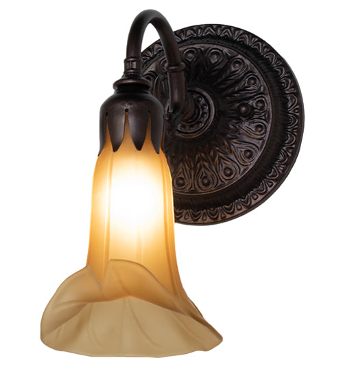 Meyda Lighting Tiffany Pond Lily 6" Mahogany Bronze Wall Sconce With Amber Favrile Shade Glass