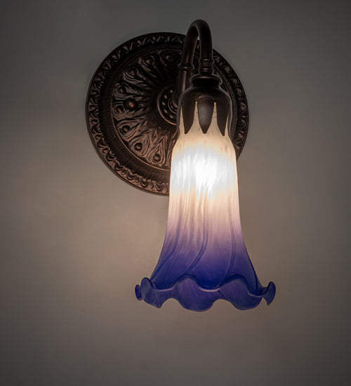 Meyda Lighting Tiffany Pond Lily 6" Mahogany Bronze Wall Sconce With Blue & White Shade Glass