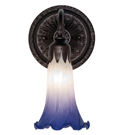 Meyda Lighting Tiffany Pond Lily 6" Mahogany Bronze Wall Sconce With Blue & White Shade Glass