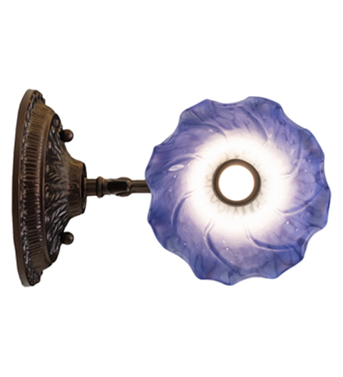 Meyda Lighting Tiffany Pond Lily 6" Mahogany Bronze Wall Sconce With Blue & White Shade Glass