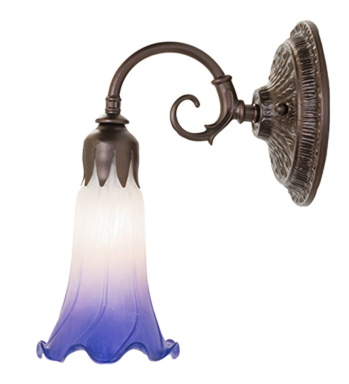 Meyda Lighting Tiffany Pond Lily 6" Mahogany Bronze Wall Sconce With Blue & White Shade Glass