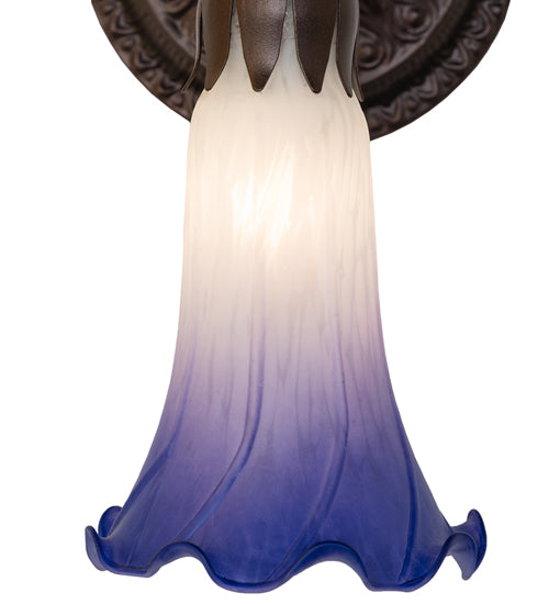 Meyda Lighting Tiffany Pond Lily 6" Mahogany Bronze Wall Sconce With Blue & White Shade Glass