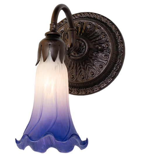 Meyda Lighting Tiffany Pond Lily 6" Mahogany Bronze Wall Sconce With Blue & White Shade Glass