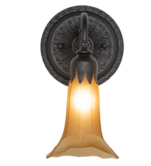 Meyda Lighting Tiffany Pond Lily 6" Oil Rubbed Bronze Wall Sconce With Amber Favrile Shade Glass