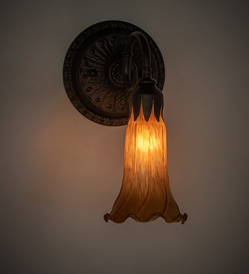 Meyda Lighting Tiffany Pond Lily 6" Oil Rubbed Bronze Wall Sconce With Amber Shade Glass