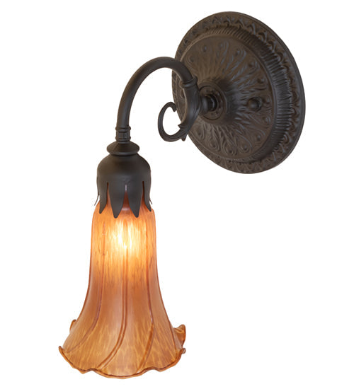 Meyda Lighting Tiffany Pond Lily 6" Oil Rubbed Bronze Wall Sconce With Amber Shade Glass