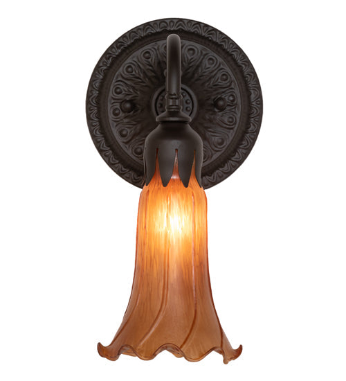 Meyda Lighting Tiffany Pond Lily 6" Oil Rubbed Bronze Wall Sconce With Amber Shade Glass