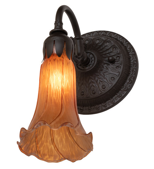 Meyda Lighting Tiffany Pond Lily 6" Oil Rubbed Bronze Wall Sconce With Amber Shade Glass