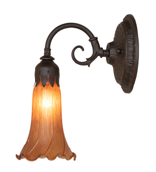 Meyda Lighting Tiffany Pond Lily 6" Oil Rubbed Bronze Wall Sconce With Amber Shade Glass