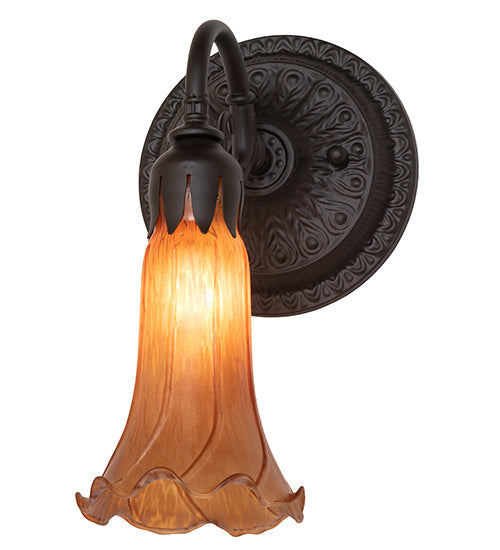 Meyda Lighting Tiffany Pond Lily 6" Oil Rubbed Bronze Wall Sconce With Amber Shade Glass