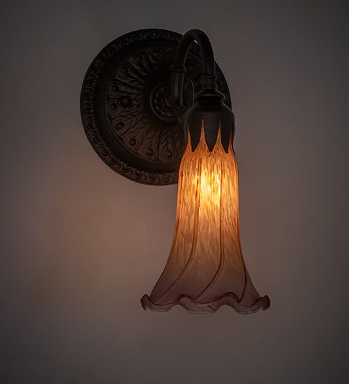 Meyda Lighting Tiffany Pond Lily 6" Oil Rubbed Bronze Wall Sconce With Amber & Violet Shade Glass