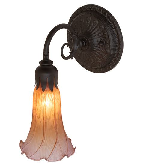 Meyda Lighting Tiffany Pond Lily 6" Oil Rubbed Bronze Wall Sconce With Amber & Violet Shade Glass