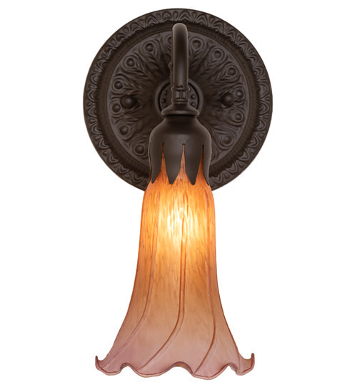 Meyda Lighting Tiffany Pond Lily 6" Oil Rubbed Bronze Wall Sconce With Amber & Violet Shade Glass