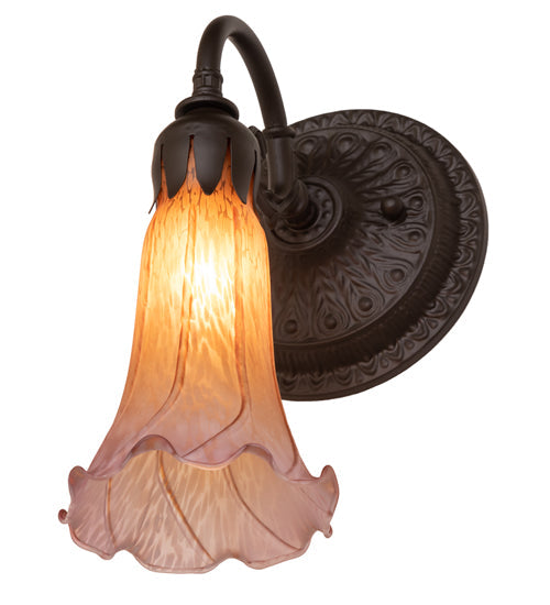 Meyda Lighting Tiffany Pond Lily 6" Oil Rubbed Bronze Wall Sconce With Amber & Violet Shade Glass