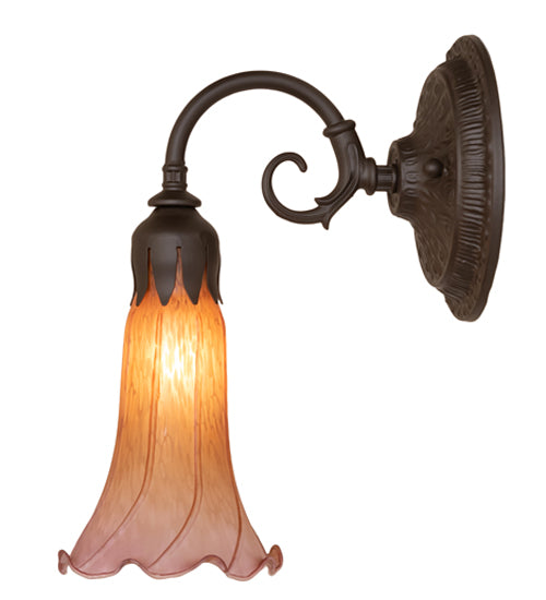 Meyda Lighting Tiffany Pond Lily 6" Oil Rubbed Bronze Wall Sconce With Amber & Violet Shade Glass