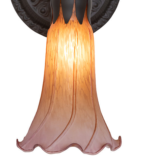 Meyda Lighting Tiffany Pond Lily 6" Oil Rubbed Bronze Wall Sconce With Amber & Violet Shade Glass