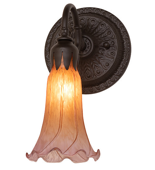 Meyda Lighting Tiffany Pond Lily 6" Oil Rubbed Bronze Wall Sconce With Amber & Violet Shade Glass