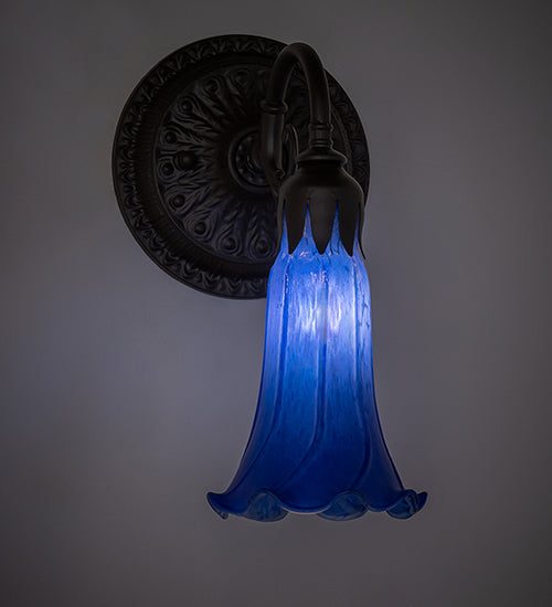 Meyda Lighting Tiffany Pond Lily 6" Oil Rubbed Bronze Wall Sconce With Blue Shade Glass