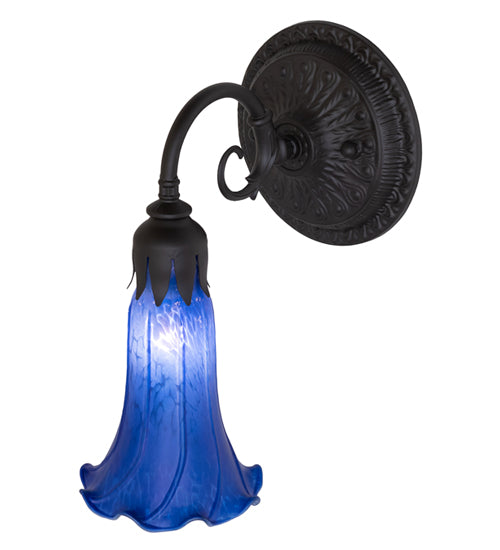 Meyda Lighting Tiffany Pond Lily 6" Oil Rubbed Bronze Wall Sconce With Blue Shade Glass