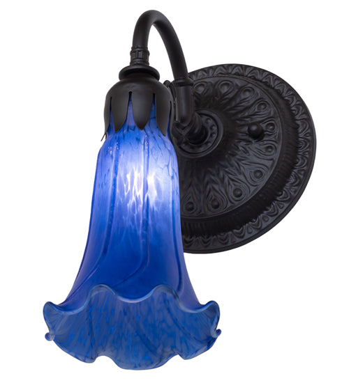 Meyda Lighting Tiffany Pond Lily 6" Oil Rubbed Bronze Wall Sconce With Blue Shade Glass