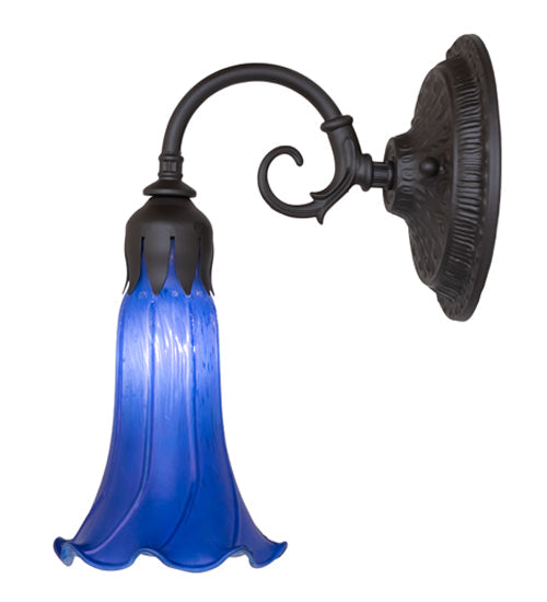 Meyda Lighting Tiffany Pond Lily 6" Oil Rubbed Bronze Wall Sconce With Blue Shade Glass