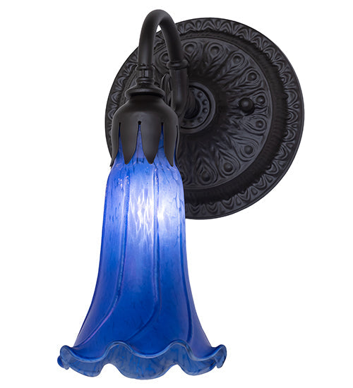 Meyda Lighting Tiffany Pond Lily 6" Oil Rubbed Bronze Wall Sconce With Blue Shade Glass