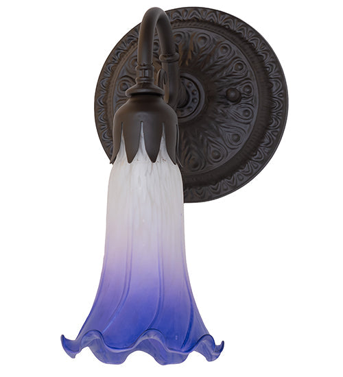 Meyda Lighting Tiffany Pond Lily 6" Oil Rubbed Bronze Wall Sconce With Blue & White Shade Glass