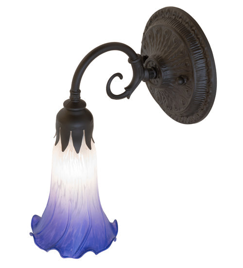 Meyda Lighting Tiffany Pond Lily 6" Oil Rubbed Bronze Wall Sconce With Blue & White Shade Glass