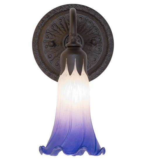 Meyda Lighting Tiffany Pond Lily 6" Oil Rubbed Bronze Wall Sconce With Blue & White Shade Glass