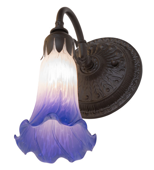 Meyda Lighting Tiffany Pond Lily 6" Oil Rubbed Bronze Wall Sconce With Blue & White Shade Glass