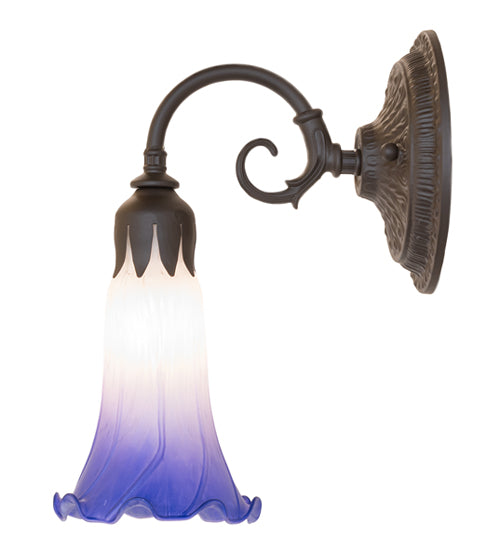 Meyda Lighting Tiffany Pond Lily 6" Oil Rubbed Bronze Wall Sconce With Blue & White Shade Glass