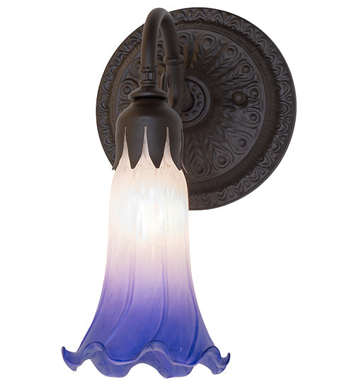 Meyda Lighting Tiffany Pond Lily 6" Oil Rubbed Bronze Wall Sconce With Blue & White Shade Glass