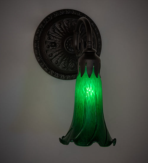 Meyda Lighting Tiffany Pond Lily 6" Oil Rubbed Bronze Wall Sconce With Green Favrile Shade Glass