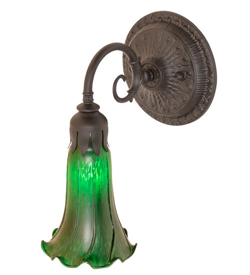 Meyda Lighting Tiffany Pond Lily 6" Oil Rubbed Bronze Wall Sconce With Green Favrile Shade Glass