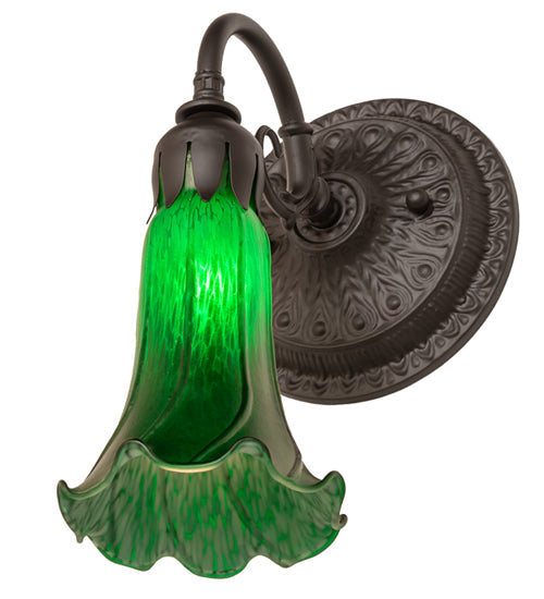 Meyda Lighting Tiffany Pond Lily 6" Oil Rubbed Bronze Wall Sconce With Green Favrile Shade Glass